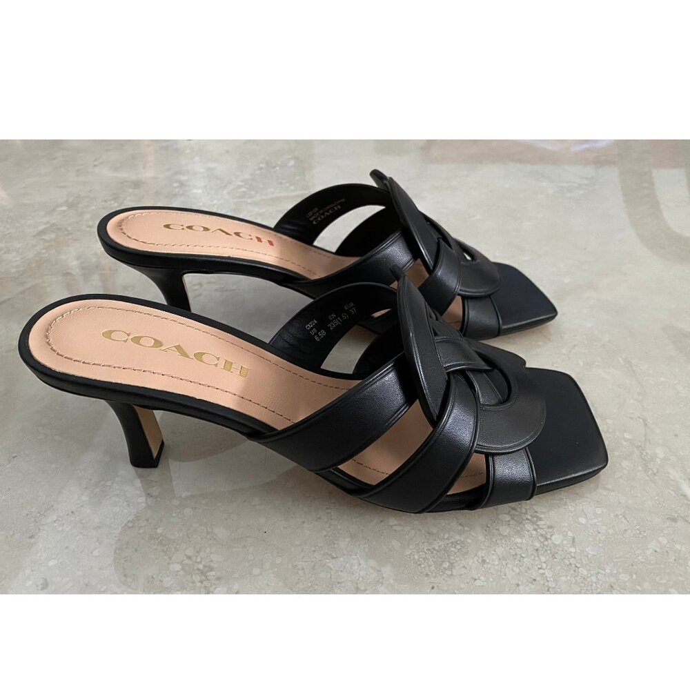 COACH Tillie Black Leather Sandals Strappy Heels NEW IN BOX! Sz 6.5 - Picture 4 of 9
